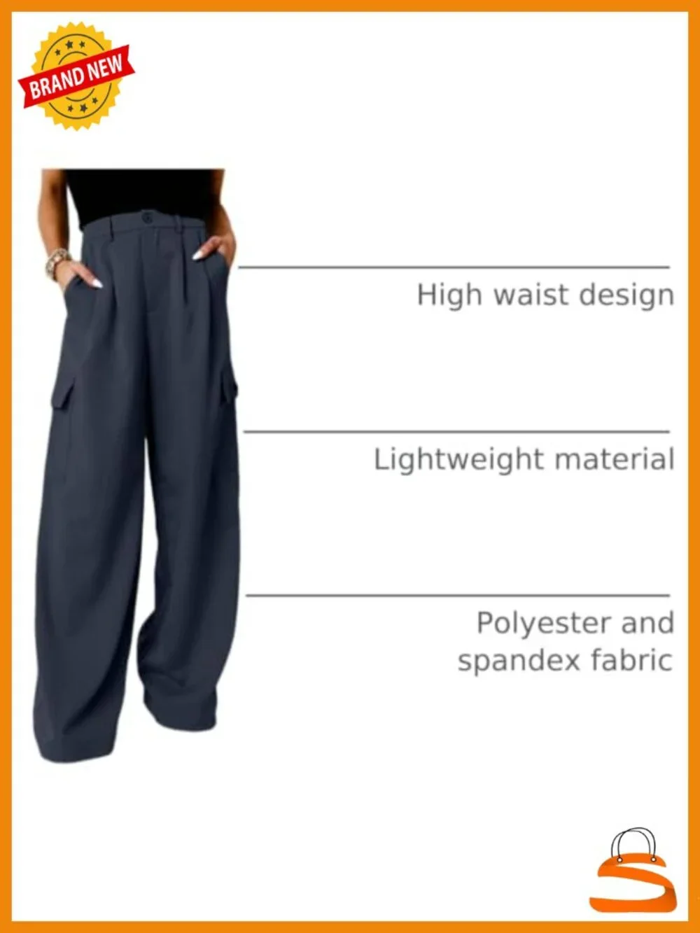High Waisted Wide Leg Cargo Pants with 4 Pockets, Pleated Front, Belt Loops,